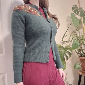 Vintage April Cornell 100% Wool Cottage Core Cardigan Sweater